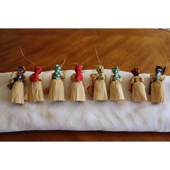 Lot of 8 Vintage Cornhusk Doll Ornaments Holiday Christmas Woman Rustic 4.2" - Picture 9 of 12